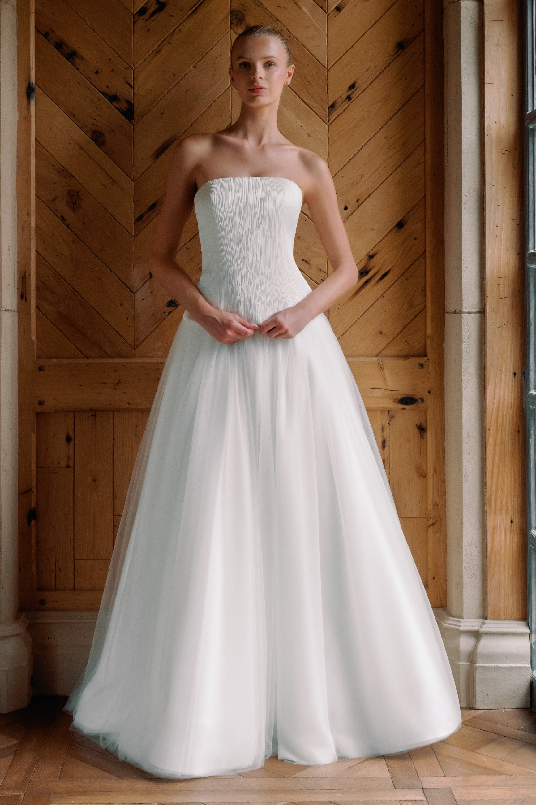Model wearing a-line  style dress