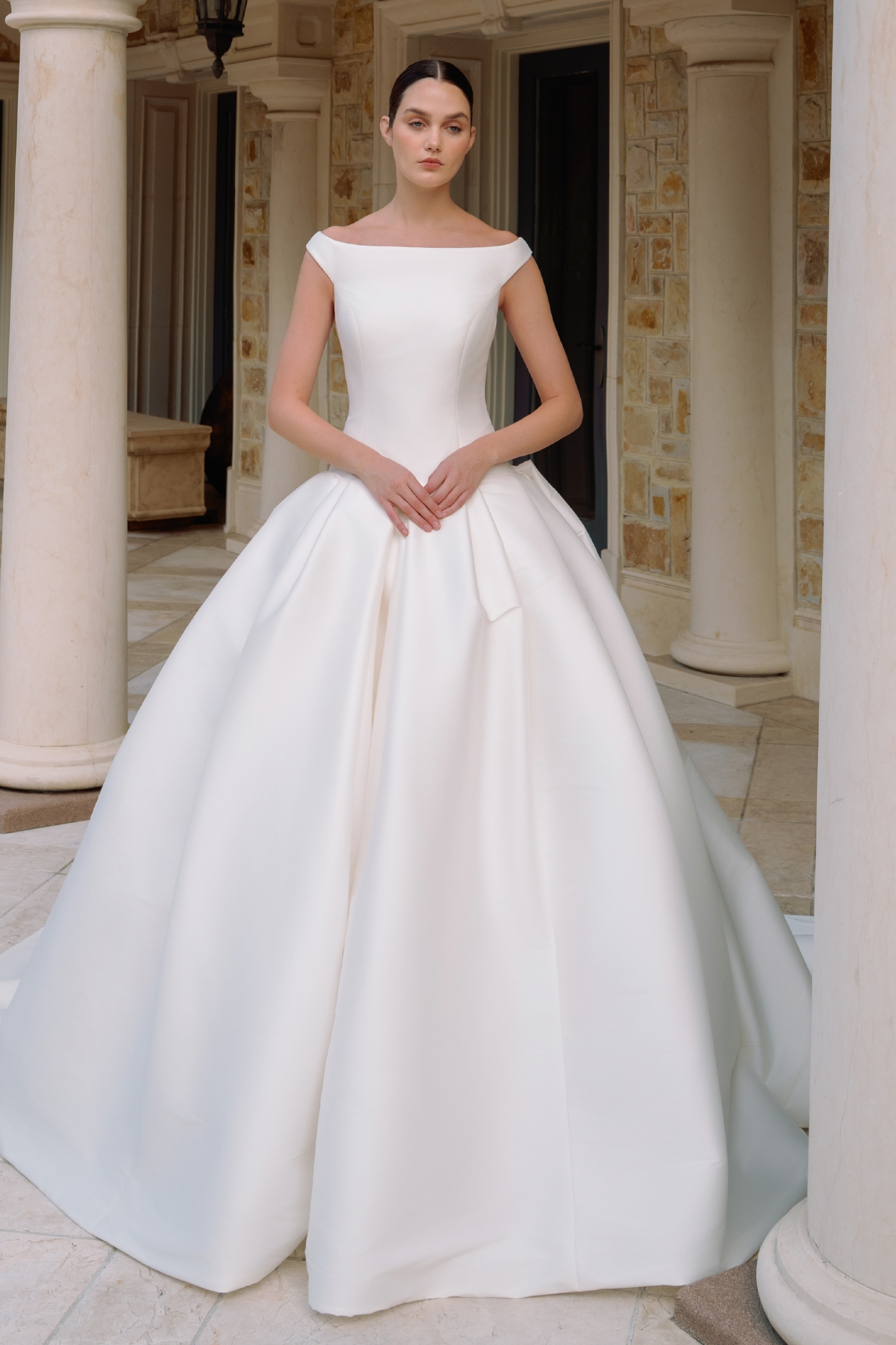 Model wearing a drop waist style dress