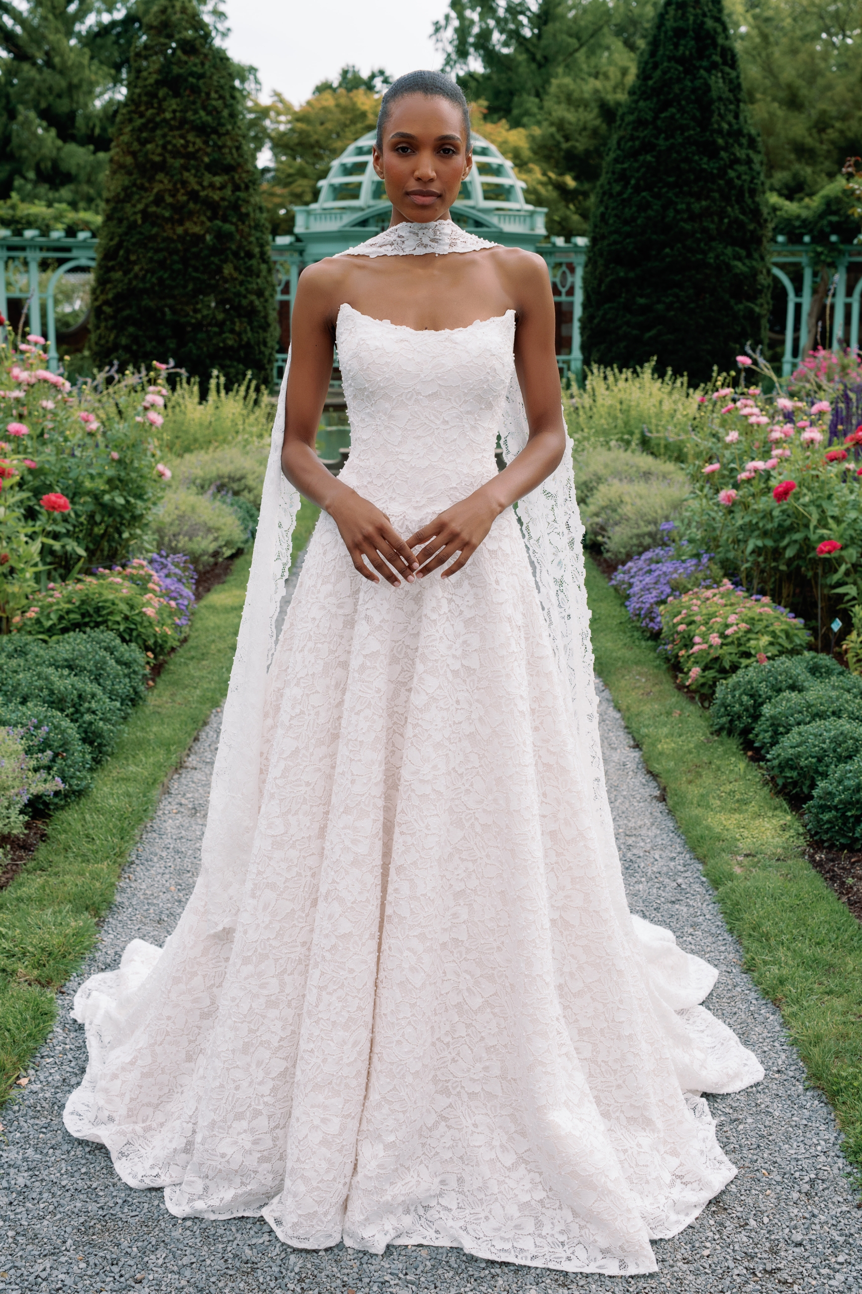Model wearing a-line  style dress