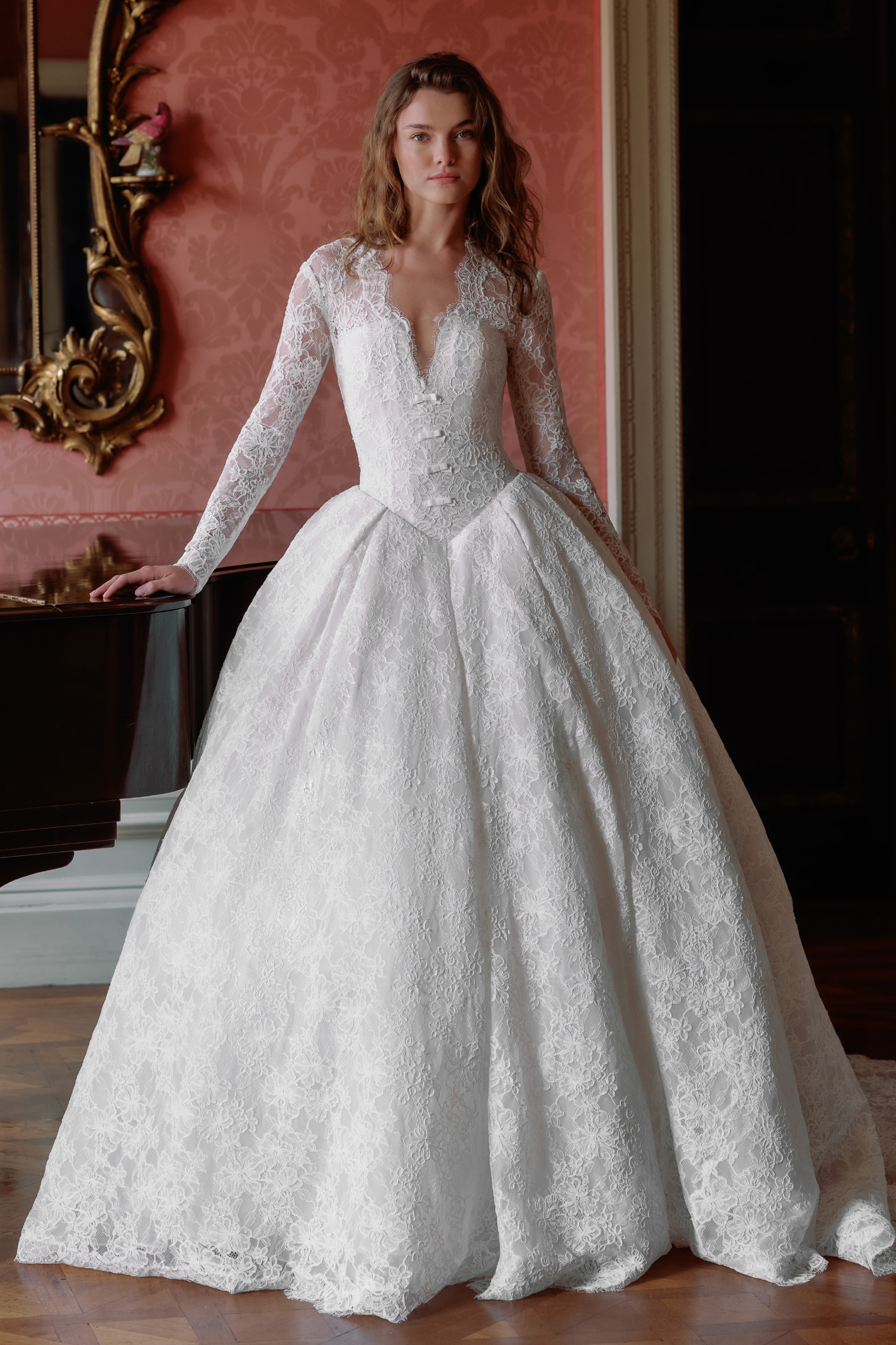 Model wearing ballgown Style dress