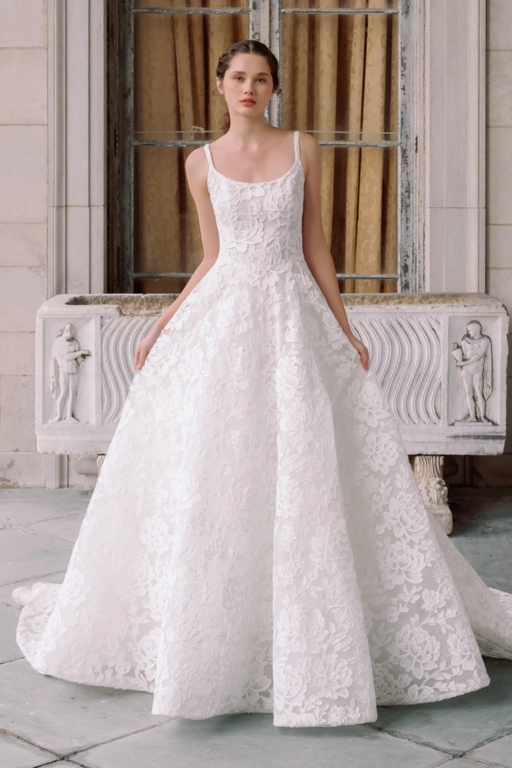 Model wearing a-line  style dress