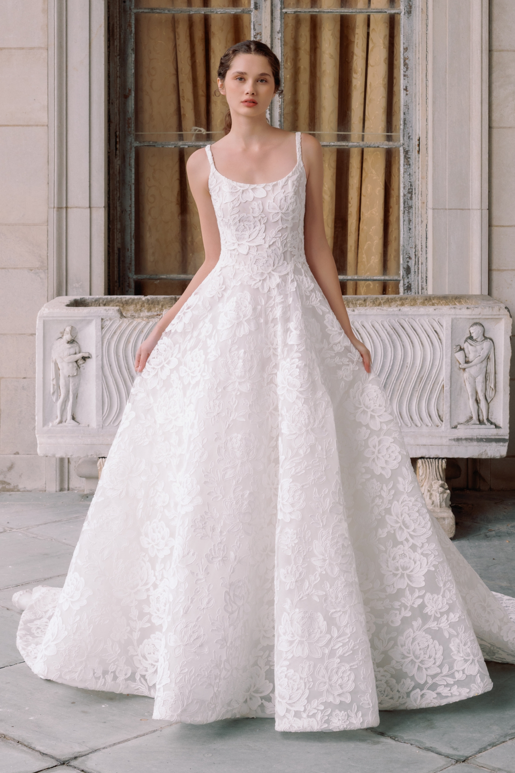 Model wearing a-line  style dress