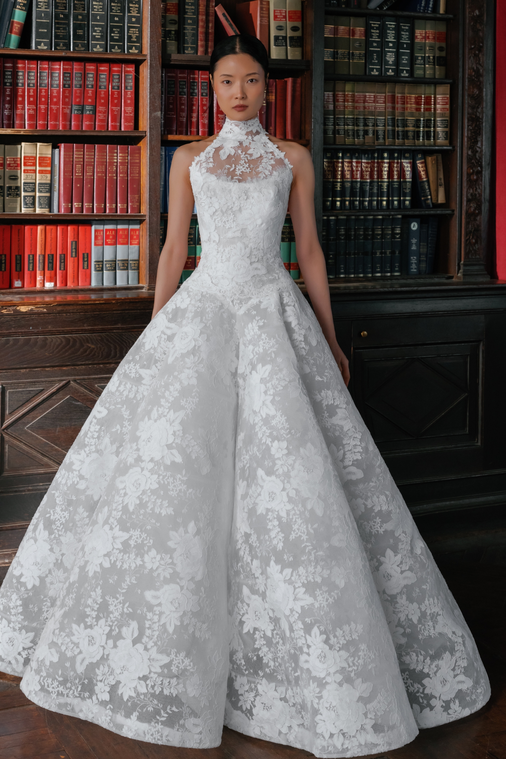 Model wearing ballgown Style dress