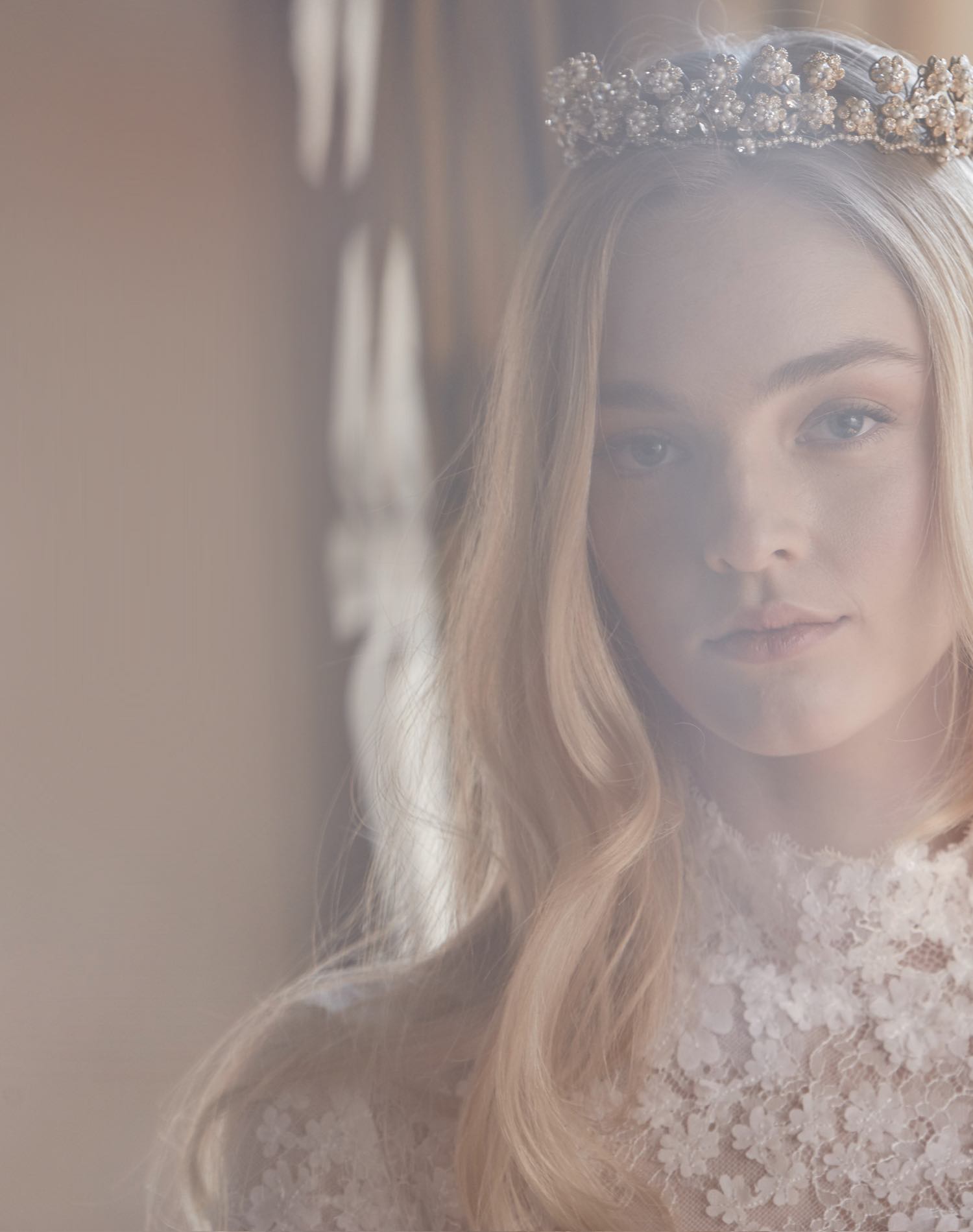 Close-up photo of model wearing a Sareh Nouri Gown, mobile