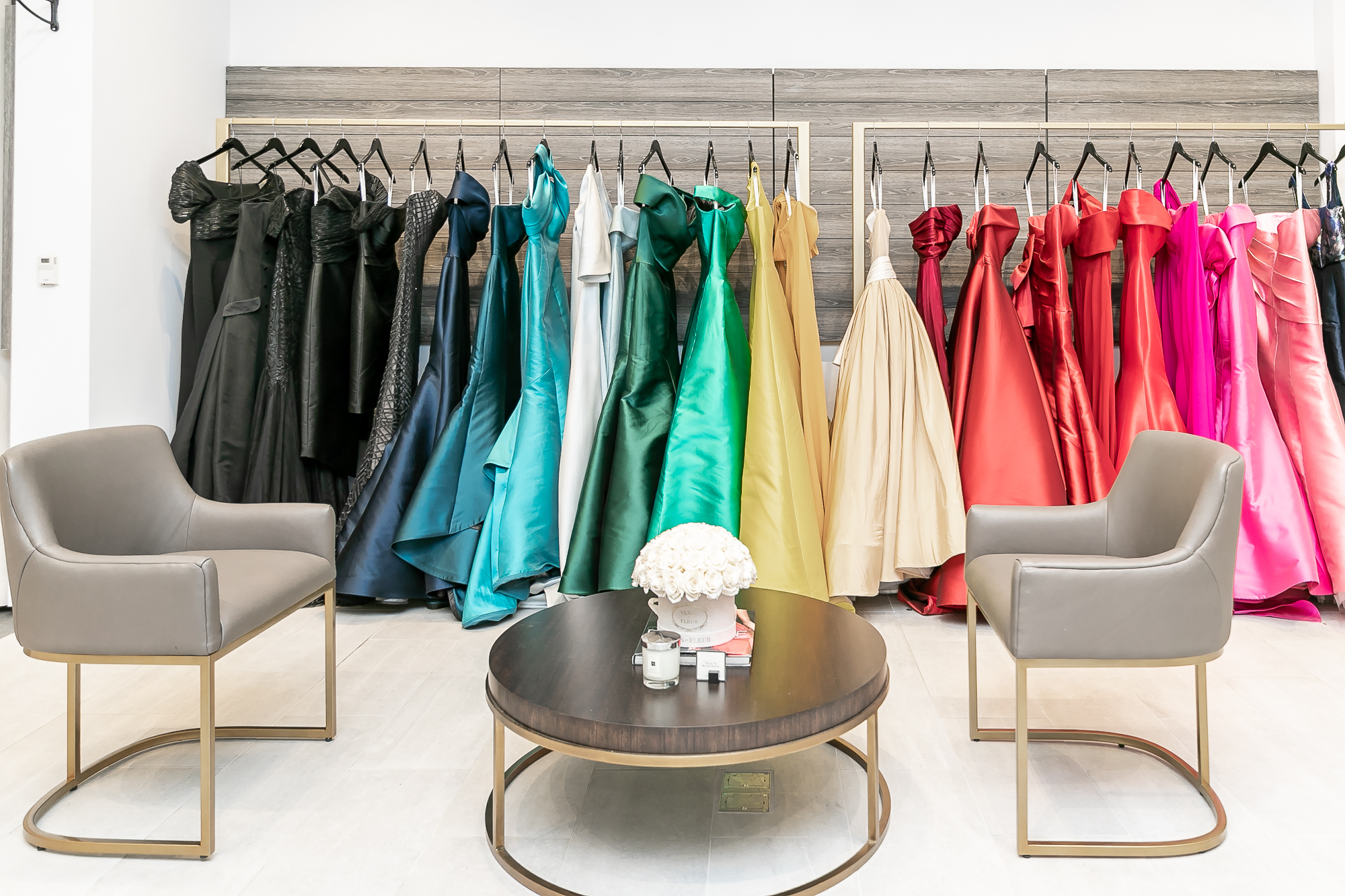 Photo of the gowns in the showroom